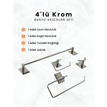 Hızır Yapışkanlı Paslanmaz Çelik Banyo Aksesuar Seti | Havluluk, Kağıtlık, Askılık ve Tuvalet Kağıtlığı Seti