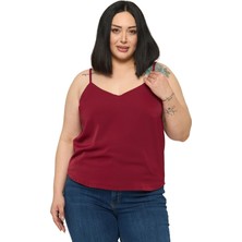 Disentis Modest Büyük Beden Ayarlanabilir Ince Askılı V Yaka Bordo Bluz