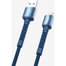 LinkTech K550 Safe 3A Örgülü Metal Başlı Usb'den Lightning Şarj Kablosu Mavi