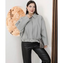 My Lunessa Zr Muadil Kısa Gri Poliviskon Kumaş Bomber Ceket