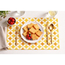 Rona Home 6'lı Lüks Geometrik Desenli Sarı Amerikan Servis Seti - Tabak Altlığı