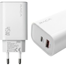 Raca U201 Gan 45 Watt (Type-C Pd + USB Qc) Yüksek Detaylı Hızlı Şarj Adaptörü - Beyaz