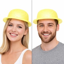 Pazarcan Sarı Simli Melon Şapka | Ince Plastik Glitter Yetişkin Parti Şapkası