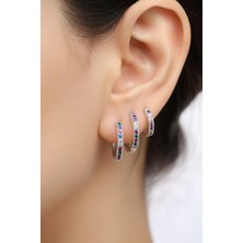 Sacce Scarves & Accessories Multicolor Renkli İnce Halka Küpe Seti 3 Parça Gümüş Renkli