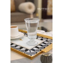 Mutfiko 110 ml Çizgili Desenli Cam Bardak 6’lı Set – Şeffaf Ayaklı Sunum & Kahve Bardağı