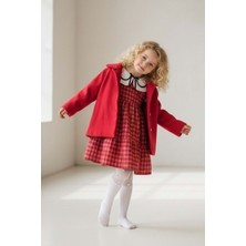 Mnk Baby & Kids Kaşe Ceketli Kız Çocuk Ekose Kumaş Nakış Yaka Elbise M00796