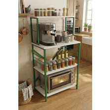 Boss Group Çok Amaçlı Mutfak Rafı Mikrodalga Mini Fırın Standı Metal Ayaklı Kahve Köşesi Baharatlık Dolap Suntalam 36 cm Çoklu Yeşil