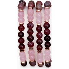 MentorAly Siyah Akik, Gül Kuvars ve Yakut Taşlı Doğal Taş Bileklik – El Yapımı, Elastik (1 Adet)