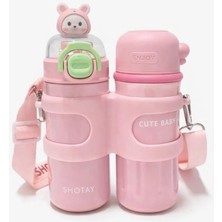 Shotay Termos Matara 330 ml + 330 ml Çift Hazneli 316 Çelik Pipetli Pembe – SHT-ST-8905
