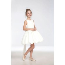 The Jojo Design Kız Çocuk Saten Kumaş Büzgülü Pileli Balon Etek Belden Fiyonklu Abiye Mezuniyet Özel Gün Elbise