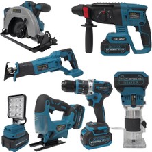 Haktaş HKT747 Yeni Nesil Mavi 7li Şarjlı Set 36V 3AH (Kırıcı Delici, Vidalama, Dekupaj, Daire Testere, Freze, LED Işık)