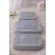 Hig Store 3'lü Broşlu Incili Fransız Güpür Çeyizlik Bohça Söz Nişan Gelin Damat Kadife Lüks Hurç Seti