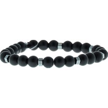 Kiğılı Siyah Doğal Taşlı Bileklik Düz Desenli Erkekler İçin Şık Aksesuar