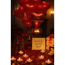 Baloncu Dede 10 Adet Kalpli Balon Seni Seviyorum Yazılı Balon 10 Kalpli Mum Kuru Gül Helyum Uyumlu Yıl Dönümü