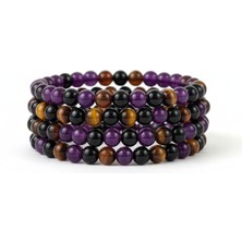 MentorAly Doğal Taş Bileklik – Ametist, Obsidyen ve Dumanlı Kuvars – El Yapımı (1 Adet)