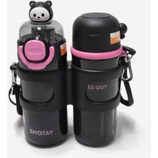 Shotay Termos Matara 330 ml + 330 ml Çift Hazneli 316 Çelik Pipetli Siyah – SHT-ST-8905