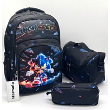 Harmela Erkek Çocuk Ilk Okul Çantası 3'lü Set Ilkokul Çantası Siyah Karakter Desenli Takım