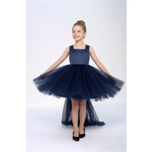 Kız Çocuk Saten Kumaş Çıkarılabilir Arka Tüllü Pileli Balon Etek Abiye Mezuniyet Balo Party Elbise