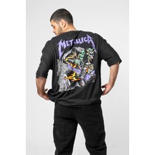 Metallica Mor Sırt Baskılı Unisex Oversize Siyah Tshirt