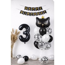 Patladı Gitti 3 Yaş Kedi Temalı Doğum Günü Balon Seti – Siyah Konsept