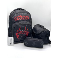 Harmela Erkek Çocuk Ilk Okul Çantası Siyah 3'lü Set Ilkokul Çantası Karakter Desenli Takım