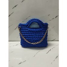 Vela Bohem El Yapımı Mavi Kordon İp Örgülü Zincirli El ve Kol Çantası