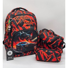 Bevitton Erkek Çocuk Ilk Okul Çantası 3'lü Set Ilkokul Çantası Karakter Desenli Takım Kırmızı