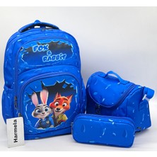 Harmela Unisex Çocuk Ilk Okul Çantası 3'lü Set Ilkokul Çantası Karakter Desenli Takım Mavi