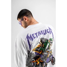 Metallica Mor Sırt Baskılı Unisex Oversize Beyaz Tshirt