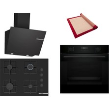 Bosch Siyah 3 Lü Ankastre Set 554 ( HUA717BA0T - POP7C6P31O - DWK66PJ60T  ) 67CM Ocak - Buhar Destekli - Pişirme Matı ile