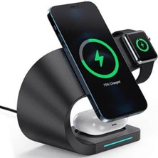 Gümrük Bey Magsafe Airdock 4 In 1 Hızlı Kablosuz Şarj Standı 15W Siyah - LFX-178