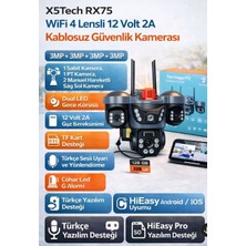 X5 Tech X5TECH RX75 Wifi 4 Lensli 12 Volt 2A Kablosuz Güvenlik Kamerası 3mp+3mp+3mp+3mp 4 Kamera