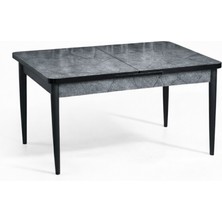 Ratemo Mobilya Açılır Yemek Masası (Kelebek Masa) – Mermer Desenli, Siyah Ayaklı, 110–140 cm