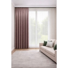 Perde Merkezi Pekin Pembe Fon Perde Salon ve Misafir Odalarına Uygun 1/3 Sık Pileli Tek Kanat Lüks Modern Fon Perde