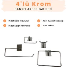 Hızır Yapışkanlı Paslanmaz Çelik Banyo Aksesuar Seti |Kare Havluluk, Kağıtlık, Askılık ve Tuvalet Kağıtlığı