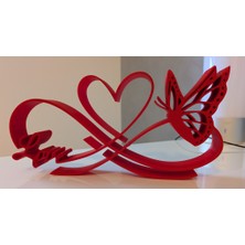 Antilop 3D Baskı Sonsuz Aşk Dekoru – Kalp & Kelebek Figürlü Kırmızı Sevgililer Günü Hediyesi