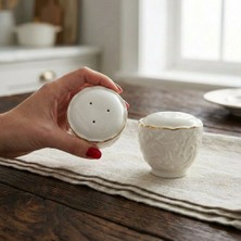 Fair Home 2’li Rosen Gold Detaylı Kabartma Desen Krem Renk Porselen Tuzluk Takımı