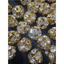 Boncukcu Abla 10 mm Zirkon Taşlı Gold Kasa Kristal Beyaz Taşlı Rondela (30 Adet)