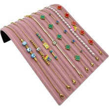 Sezgin Kutu ve Aksesuar Bileklik Standı Oval Bileklik Organizeri Pembe Süet Kumaş Kaplama