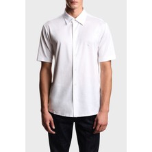 Emporio Armani Pamuk Karışımlı Slim Fit Logolu Kısa Kollu Gömlek Erkek Gömlek EM004603 AF10017 U0003