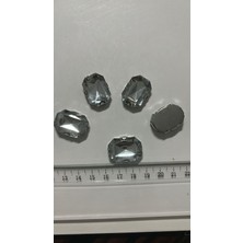 Boncukcu Abla 18X25 mm Dikdörtgen Gümüş Kasa Beyaz Kristal Taş Dikme Kasalı Taş (10 Adet)