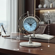 İki Yedi Konsept Rowan Cam Küreli Mermer Kaideli Krom Gri Gümüş Renk Lüks Masa Saati Konsol Üstü Ev Ofis Hediyesi