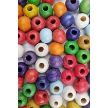 Boncukcu Abla Karışık Renkli Ahşap Boncuk , 10 mm Yuvarlak , 100 gr (250 - 300 Adet)
