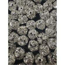 Boncukcu Abla 10 mm Zirkon Taşlı Gümüş Kasa Kristal Beyaz Taşlı Rondela (30 Adet)