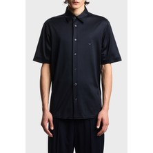 Emporio Armani Pamuk Karışımlı Slim Fit Logolu Kısa Kollu Gömlek Erkek Gömlek EM004603 AF10017 UB118