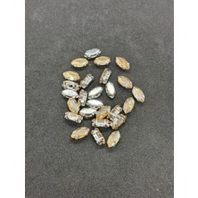 Boncukcu Abla 5X10 (1 Cm) Mekik Kasalı Dikme Cam Taş  Gümüş Kasa Sarı Taş 50 Adet