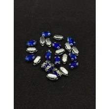 Boncukcu Abla 5X10 (1 Cm) Mekik Kasalı Dikme Cam Taş  Gümüş Kasa Mavi Taş 50 Adet