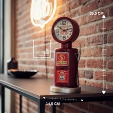 İki Yedi Konsept RK66 Kırmızı Retro Route 66 Benzin Pompası 35 cm Metal Masa Saati Ofis Ev Dekor Obje Hediyelik Eşya