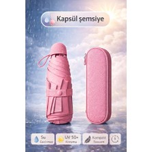 Rosemor Kapsül Şemsiye Otomatik Aç Kapa Rüzgara Dayanıklı Taşıma Kılıflı Mini Çanta Boy Şemsiye-Pembe