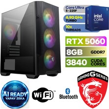 MSI Şafak-Gaming | Yapay Zeka (Aı) Destekli | Intel Core Ultra 5 225F | Rtx 5060 8gb | 64GB Ddr5 Ram | 1tb Nvme | Wifi+Bt | Oyun & Render Istasyonu